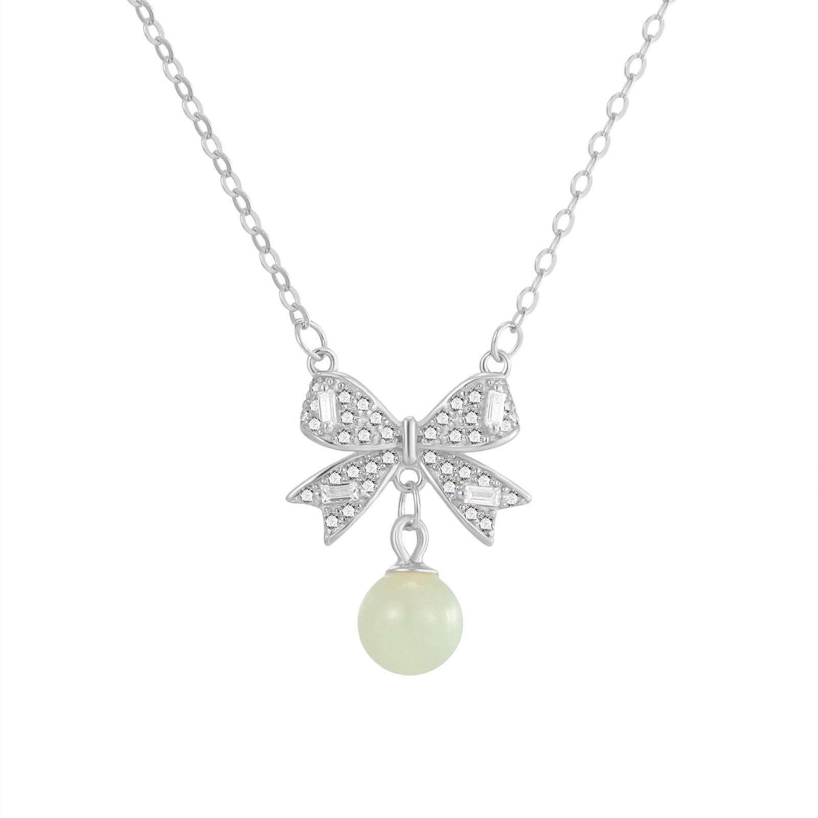 Damen Halskette mit kunstvollem Schleifenanhänger und eleganter Perle Shop Nory