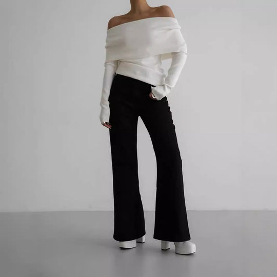 Damen Elegantes Off-Shoulder Oberteil mit geschmeidiger Textur und ausgestellten Ärmeln