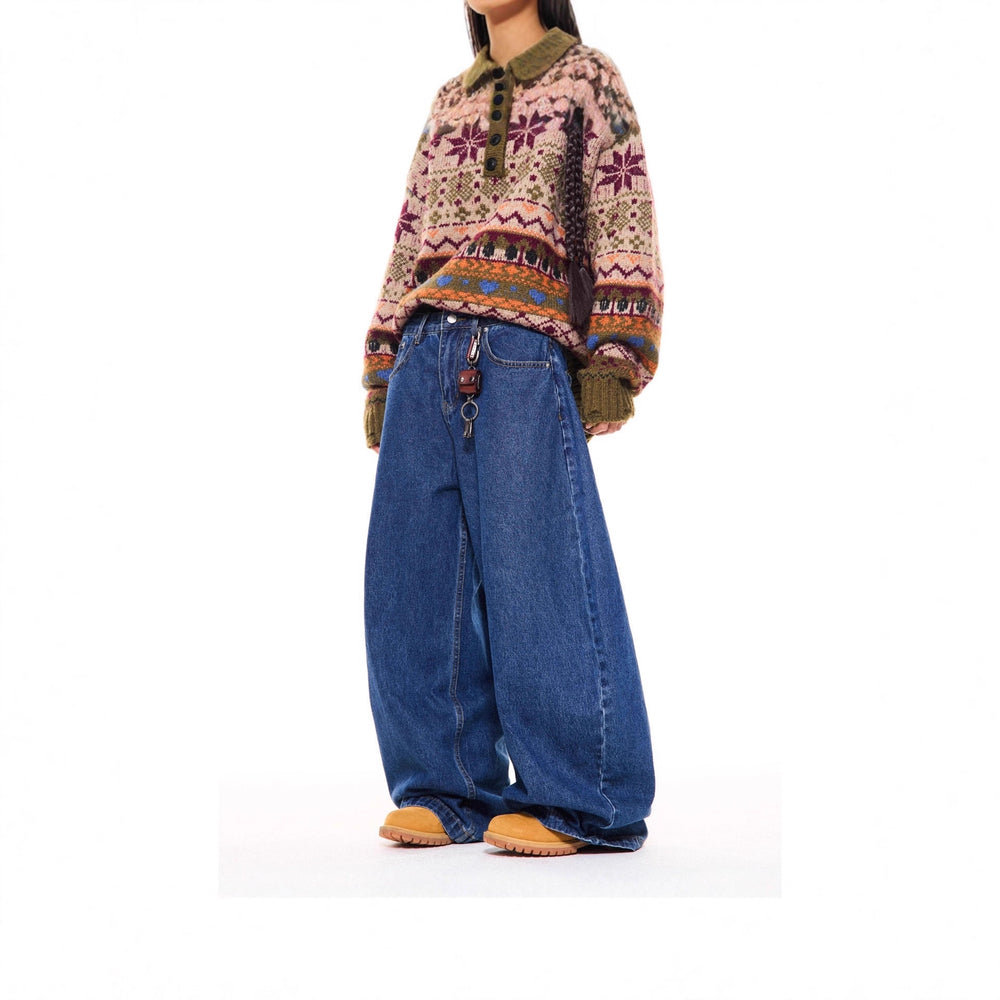 Damen Gemusterter Pullover mit Knopfleiste Shop Nory