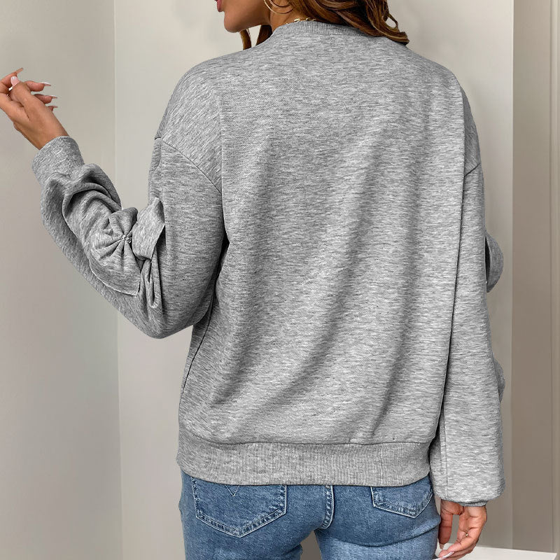 Damen Kuschel-Sweatshirt mit 3D-Schleifenapplikationen, Rundhals & Rippbündchen Shop Nory