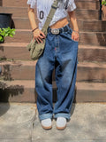 Damen Weit geschnittene Denim-Hose im lässigen Stil mit hohem Bund Shopnory
