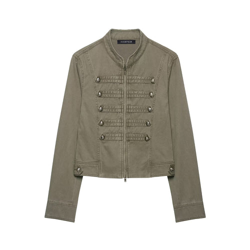 Damen Military-inspirierte Kurzjacke mit Stehkragen, Zierpatten und Reißverschluss Shop Nory