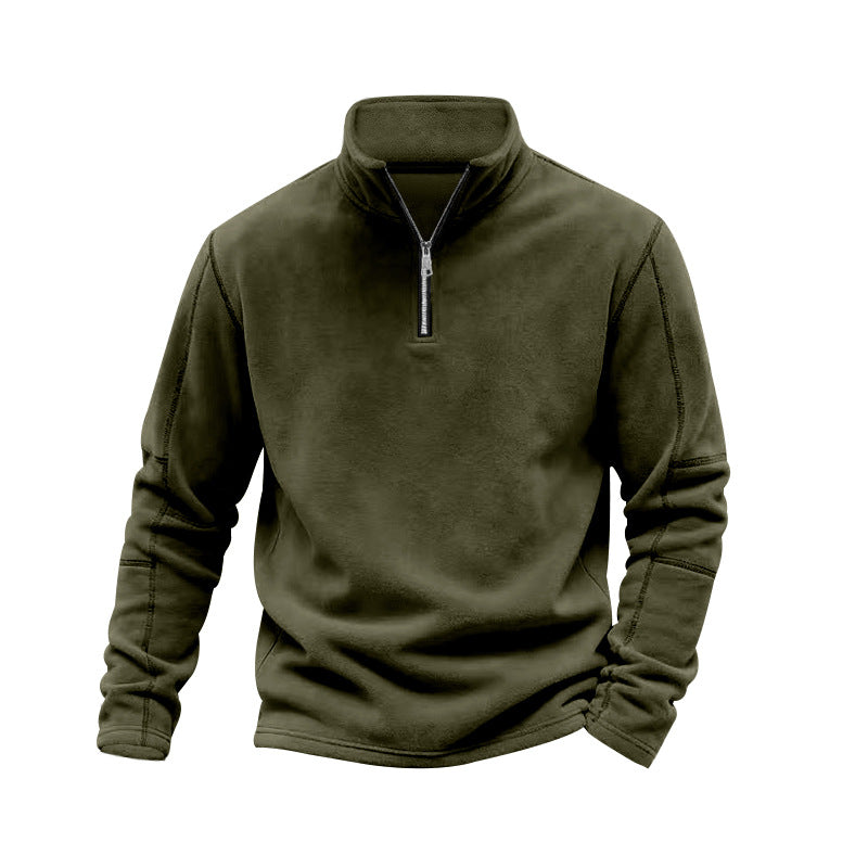 Herren nan leichter Fleece-Pullover mit halbem Reißverschluss und Stehkragen