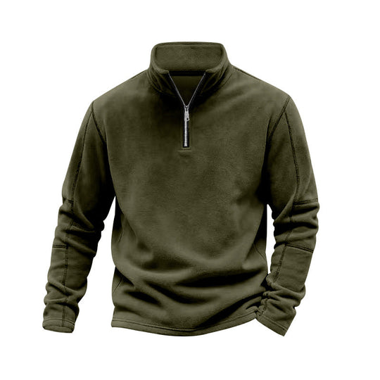 Herren nan leichter Fleece-Pullover mit halbem Reißverschluss und Stehkragen