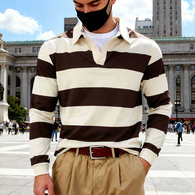Herren Maritim inspiriertes Rugby-Langarmshirt aus Baumwollmix mit Polokragen und robusten Bündchen Shop Nory