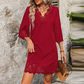 Damen Sommerkleid mit Spitzendetails und ausgestellten Ärmeln Shopnory