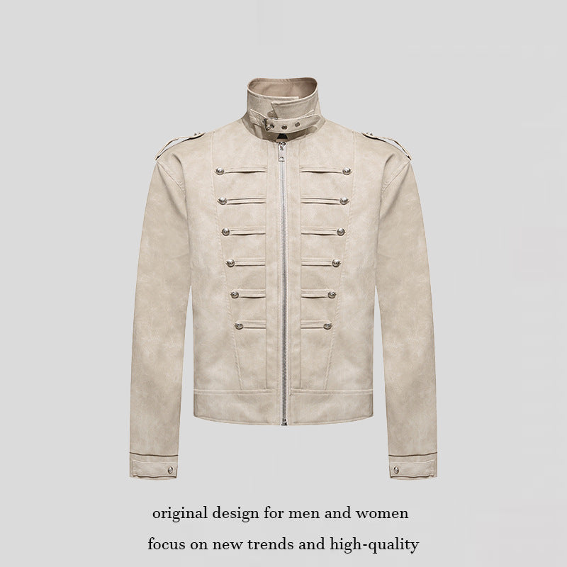 Herren Kurzjacke im Military-Marching‑Look aus Velourslederimitat mit Stehkragen & Zierknöpfen Shop Nory