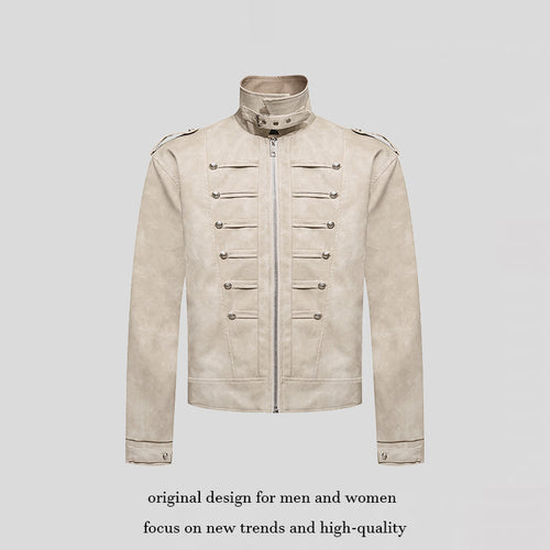 Herren Kurzjacke im Military-Marching‑Look aus Velourslederimitat mit Stehkragen & Zierknöpfen Shop Nory