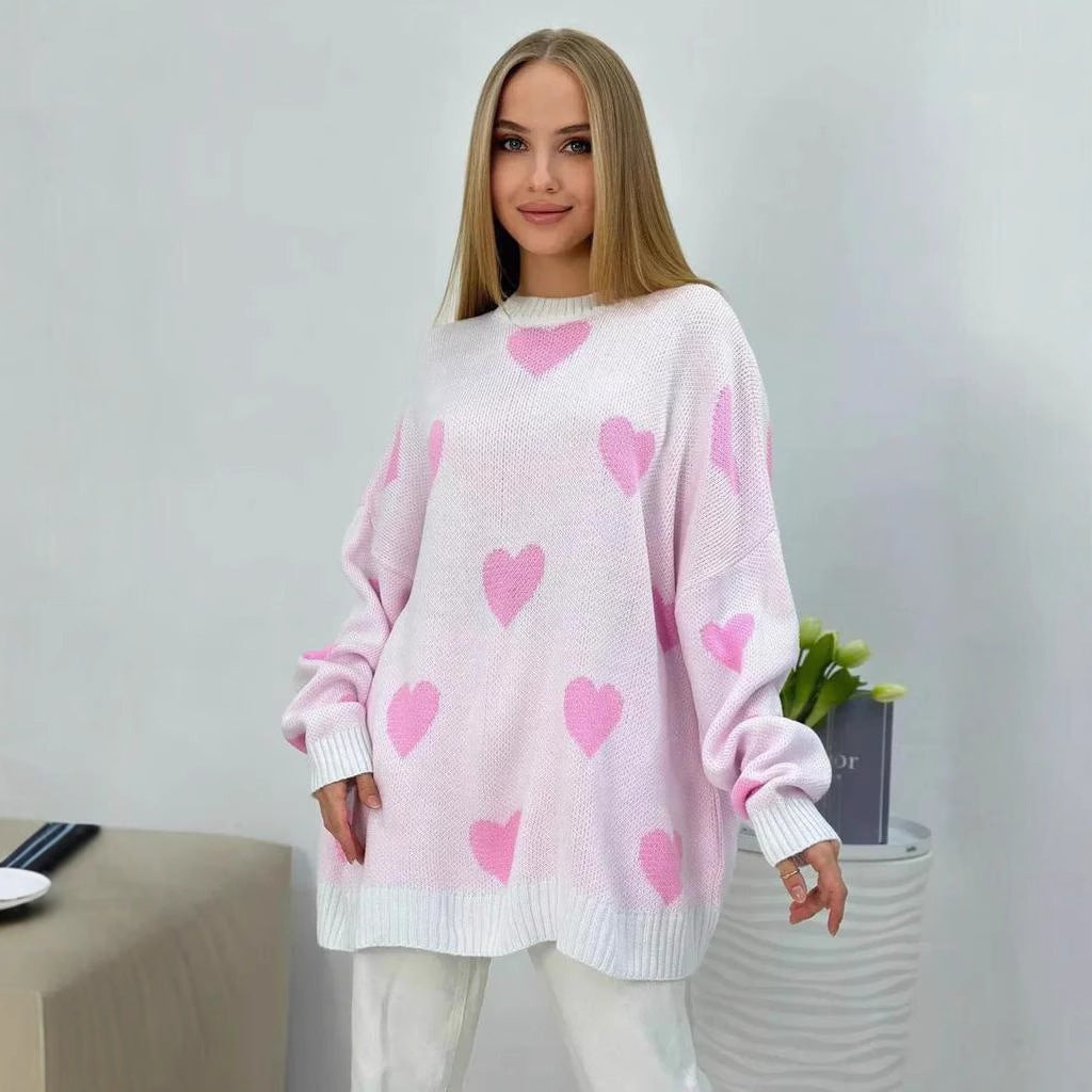 Damen Oversize Strickpullover mit Herz‑Motiv, Rippbündchen & weiter Silhouette Shop Nory