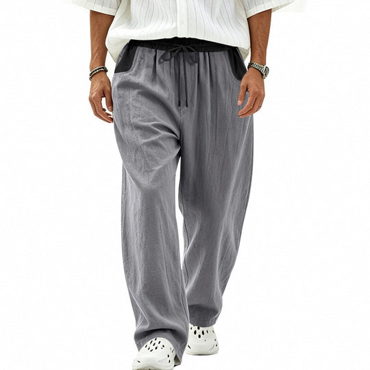 Herren Locker sitzende Leinen-Mischstoff Freizeithose mit Elastischem Tunnelzug und Seitentaschen Shop Nory