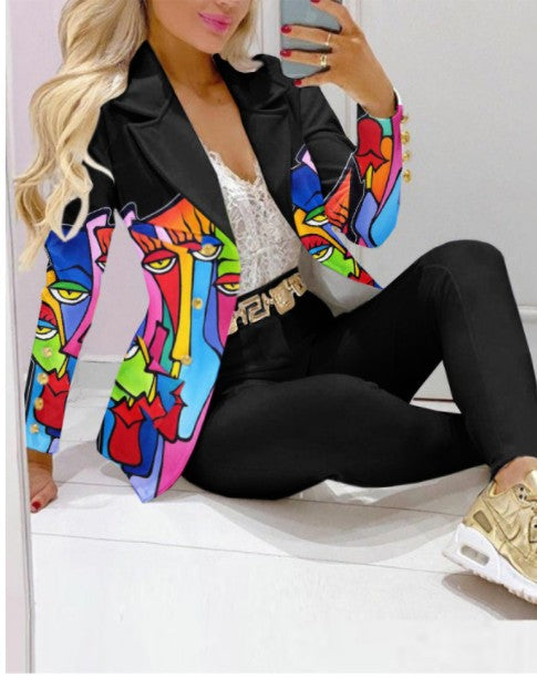 Damen Zweiteiliges Blazer-und-Hose-Set mit Schmetterlingsprint und glamourösem Glitzereffekt Shop Nory