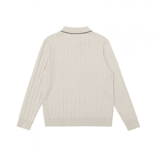 Herren Polokragen-Strickpullover mit Zopfmuster und feiner Knopfleiste Shop Nory