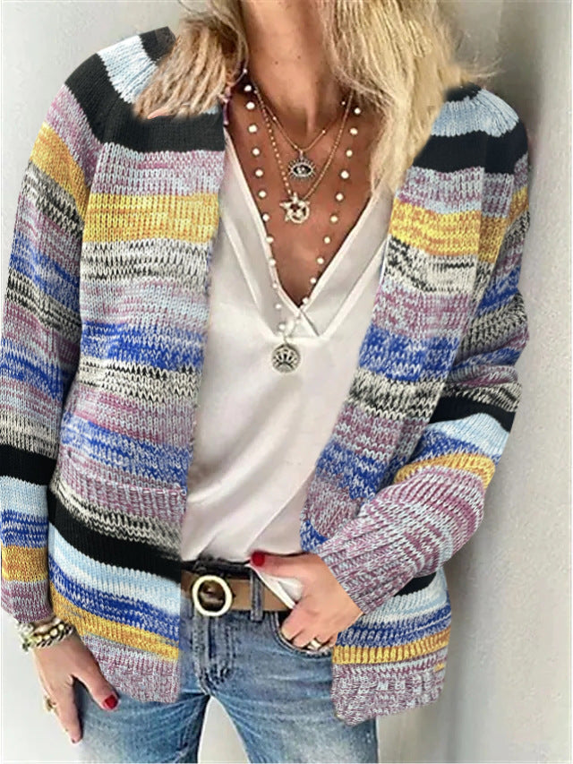 Damen Mehrfarbiger Strickcardigan mit offener Front, legerem Oversize-Schnitt und feinem Rippbündchen Shop Nory