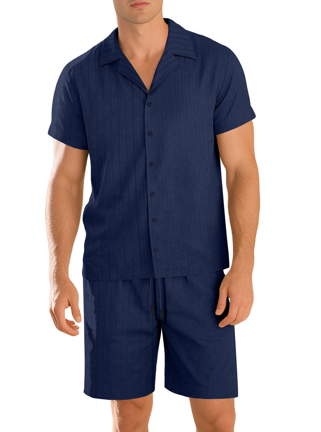 Herren nan Rippenstrick Lounge-Set mit Reverskragen Kurzarmhemd und Komfort-Bermuda Shopnory
