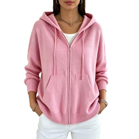 Damen Kapuzen-Wollmix Zip-Cardigan mit kastiger Passform und Kängurutaschen Shop Nory