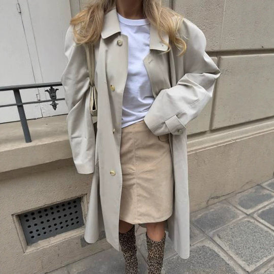 Damen Midilanger Trenchcoat im Cocoon‑Cut mit Bindegürtel und Raglanärmeln Shop Nory