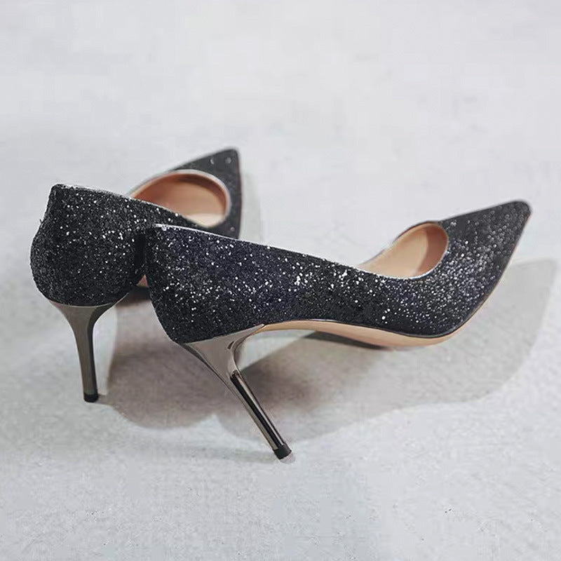 Damen Glitzer-Pumps mit spitzer Zehenform und metallic Stiletto-Absatz Shop Nory
