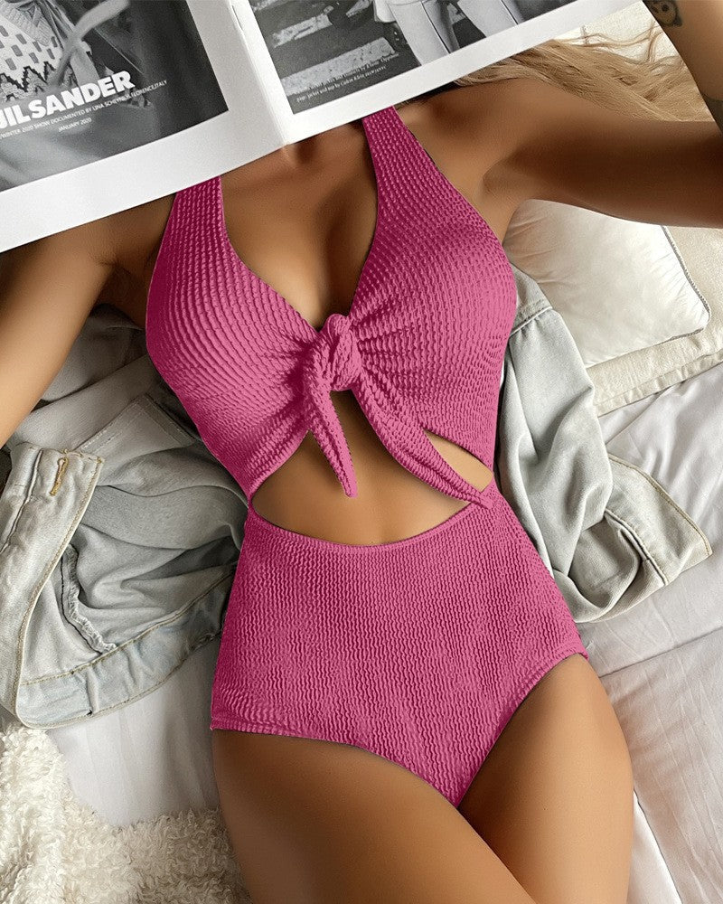 Damen Einteiler Badeanzug mit Knotendesign und Cut-Out-Details Shopnory