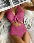 Damen Einteiler Badeanzug mit Knotendesign und Cut-Out-Details Shopnory