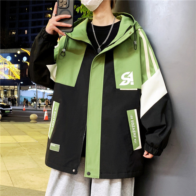 Herren Oversize-Windbreaker mit Kapuze, sportlichem Frontprint und Kontrastpanelen Shop Nory
