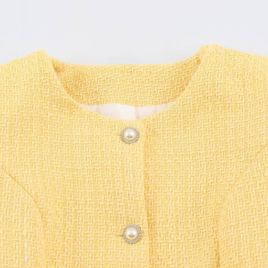 Damen Kurzjacke im Bouclé‑Tweed‑Stil mit Perlenknöpfen und Taillengürtel Shop Nory