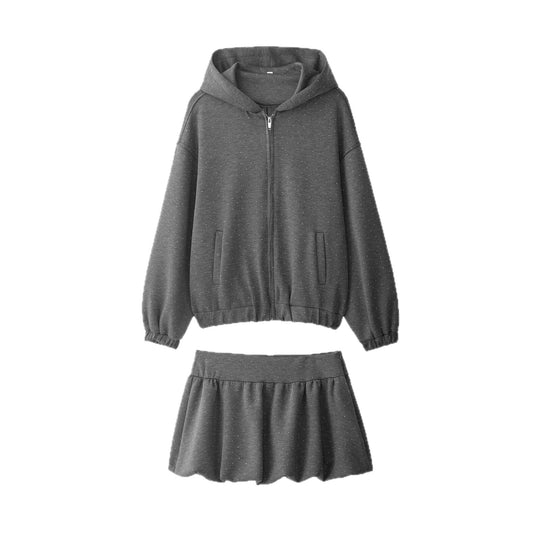 Damen Oversized Kapuzenjacke mit durchgehendem Reißverschluss, elastischem Saum und dezentem Punktmuster Shop Nory