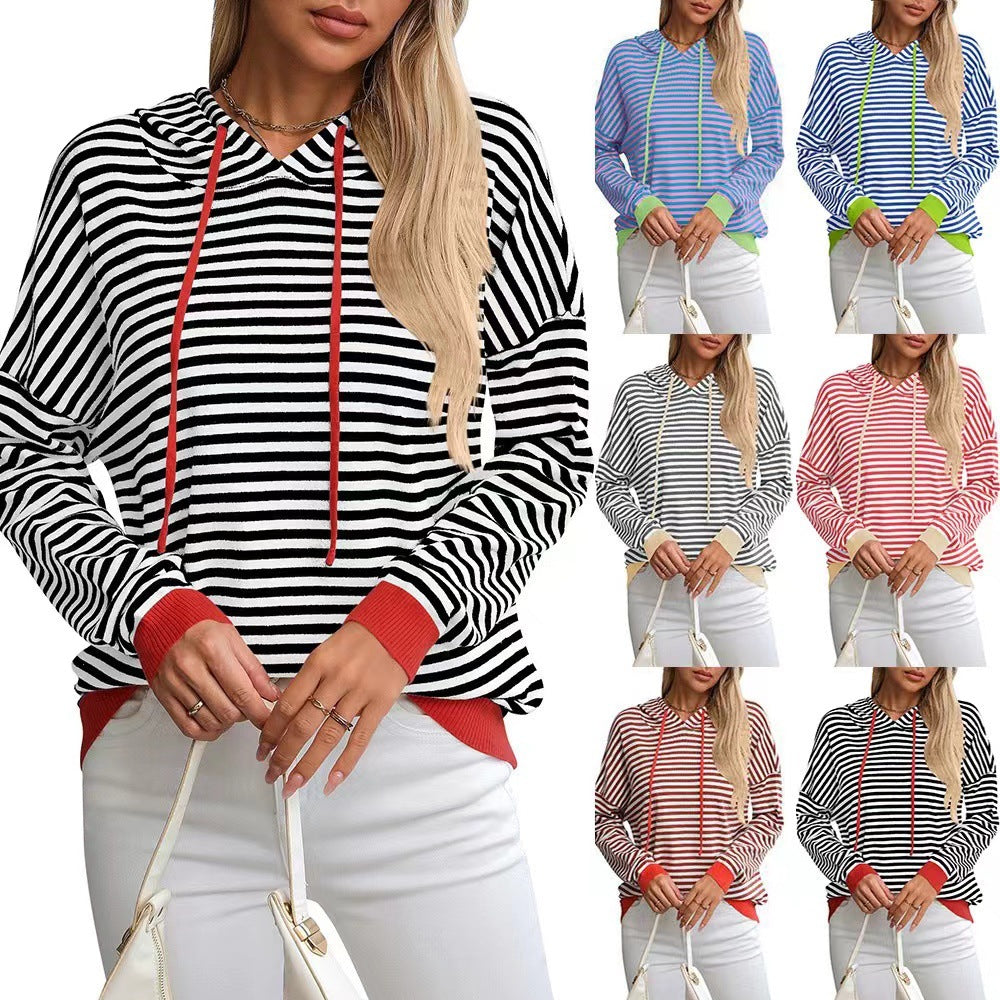 Damen lässiger Kapuzenpullover mit buntem Streifenmuster