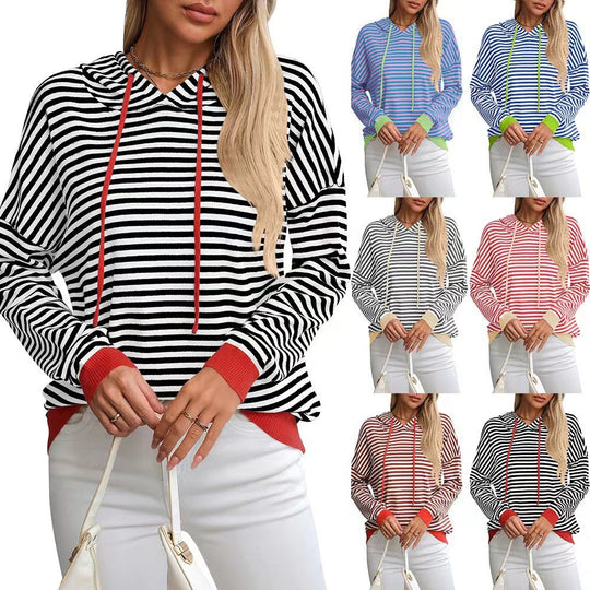 Damen lässiger Kapuzenpullover mit buntem Streifenmuster