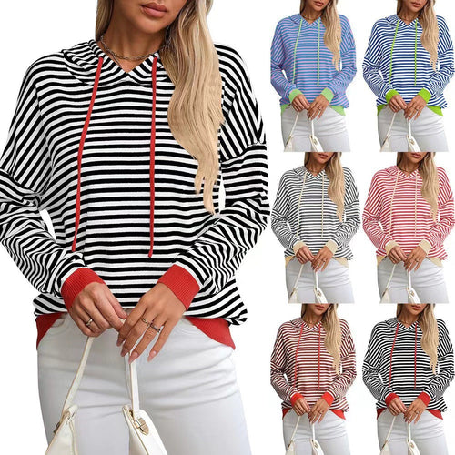 Damen lässiger Kapuzenpullover mit buntem Streifenmuster