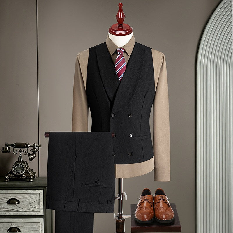 Herren Doppelreihige taillierte Weste mit Flachbund‑Anzughose Shop Nory