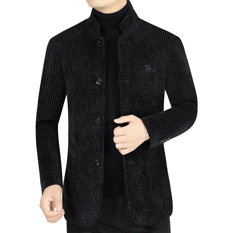 Herren Moderner Stehkragen-Blazer im Bouclé-Look mit feiner geometrischer Struktur Shop Nory