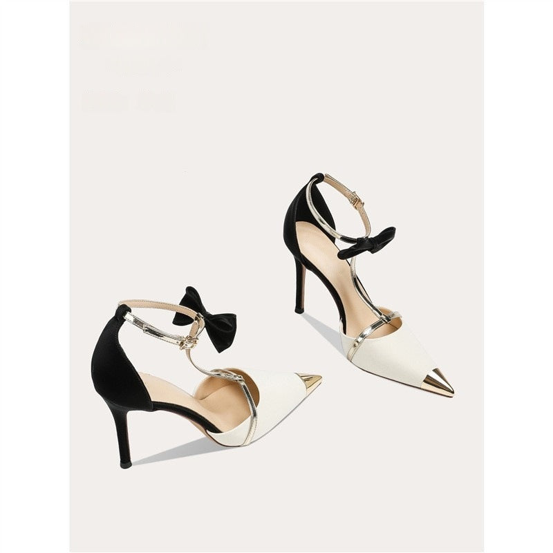 Damen elegante High Heel Schuhe mit modischem Riemendesign und zierlicher Schleifenverzierung