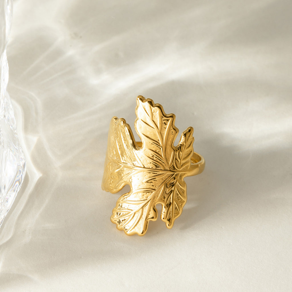 Damen Eleganter und modischer Ring aus rostfreiem Stahl mit Blattdesign Shop Nory