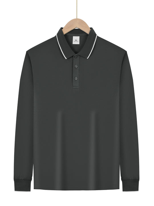 Herren Langarm-Piqué-Polo mit kontrastbesetztem Kragen und Bündchen Shop Nory