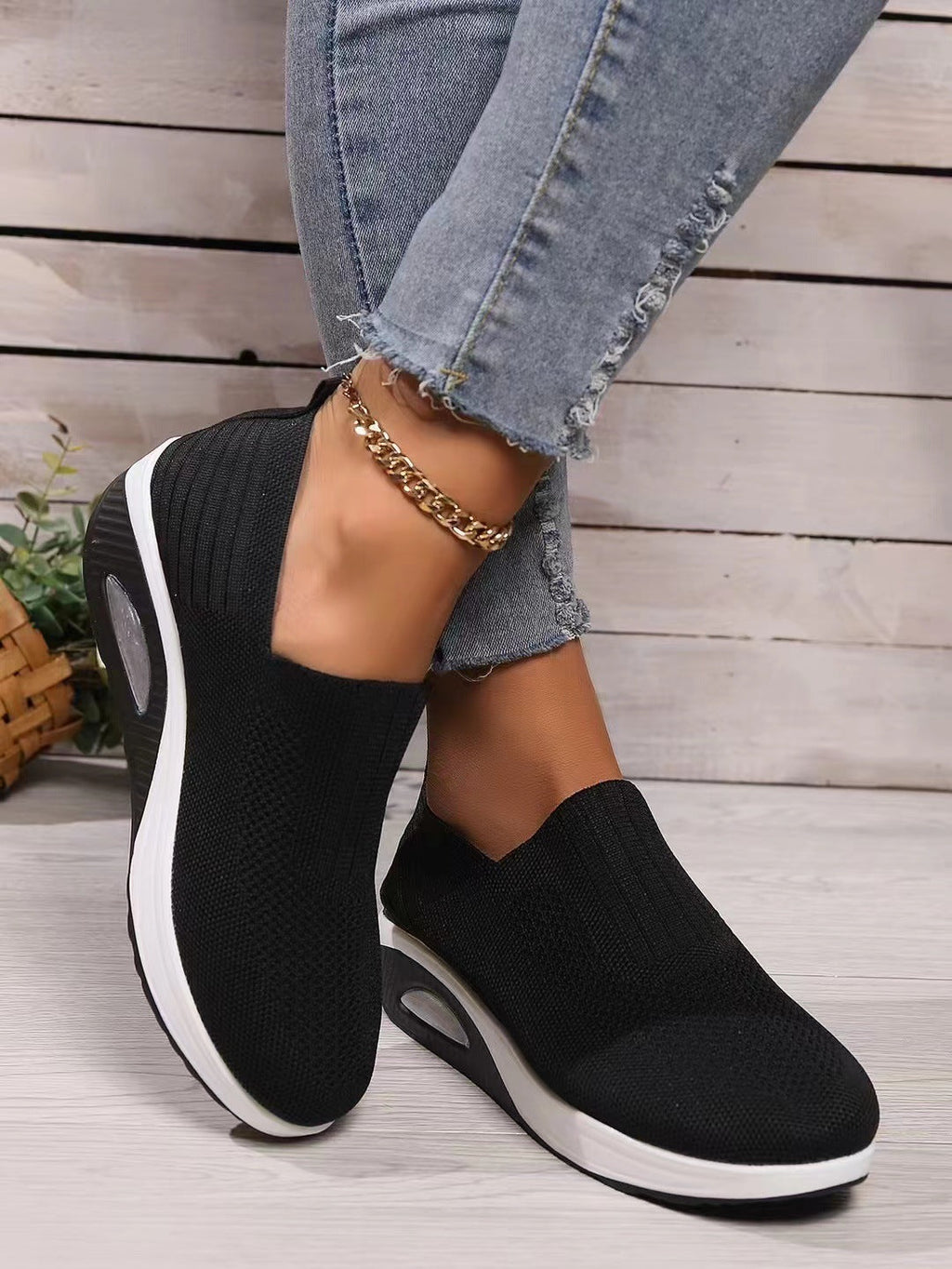 Damen atmungsaktive Slip-On Sneakers mit elastischem Obermaterial