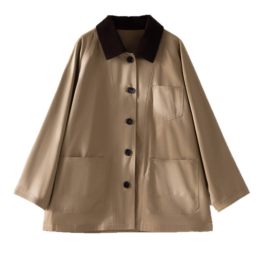 Damen Oversized Baumwoll-Utility-Jacke mit Kontrastkragen und aufgesetzten Taschen Shop Nory