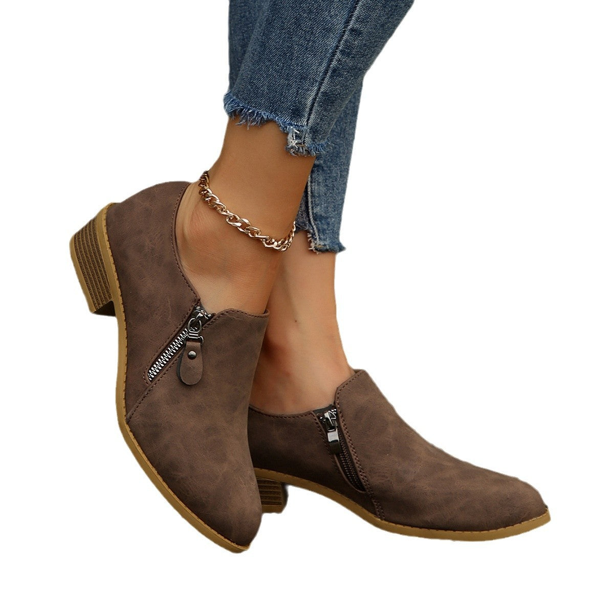 Damen Elegante Stiefeletten mit modischem Reißverschluss und komfortablem Blockabsatz