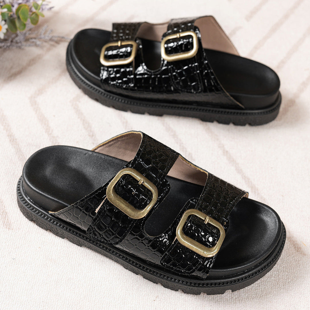 Damen Komfortable Sandalen mit modischen Schnallenapplikationen Shopnory