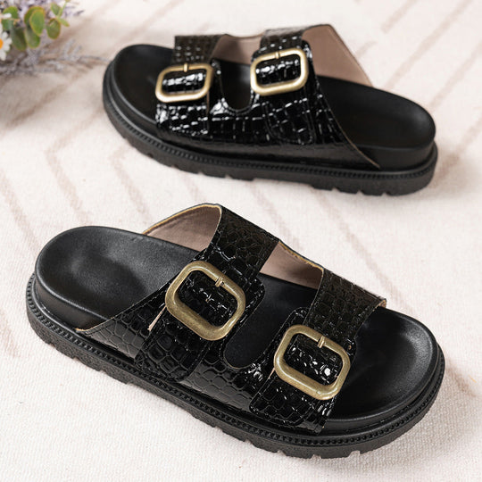 Damen Komfortable Sandalen mit modischen Schnallenapplikationen Shopnory