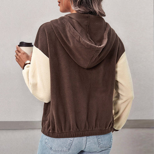 Damen Fleece-Kapuzenjacke mit Colorblock, durchgehendem Reißverschluss und Eingrifftaschen Shop Nory