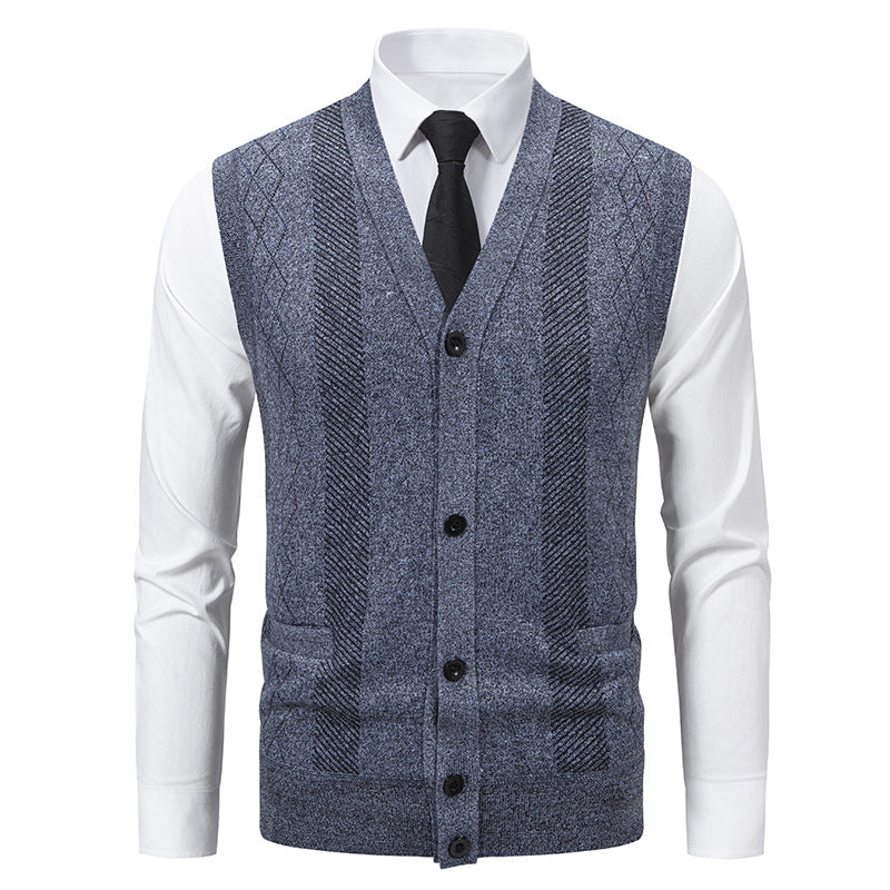 Herren Taillierte Feinstrick‑Weste mit V‑Ausschnitt, Knopfleiste und Eingrifftaschen Shop Nory