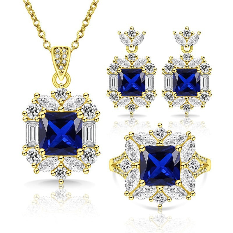 Luxuriöse quadratische Zentrum Cubic-Zirkonia Halo Schmuckkollektion Halskette Ohrringe Ring