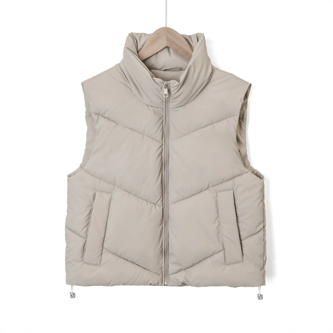 Damen Ärmellose gesteppte Thermoweste mit hohem Standkragen und Kordelzug Shop Nory