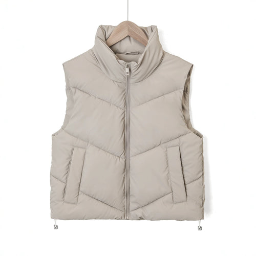 Damen Ärmellose gesteppte Thermoweste mit hohem Standkragen und Kordelzug Shop Nory