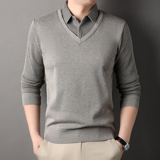 Herren Feinstrick-Pullover mit V-Ausschnitt und Hemdkragen-Optik Shop Nory