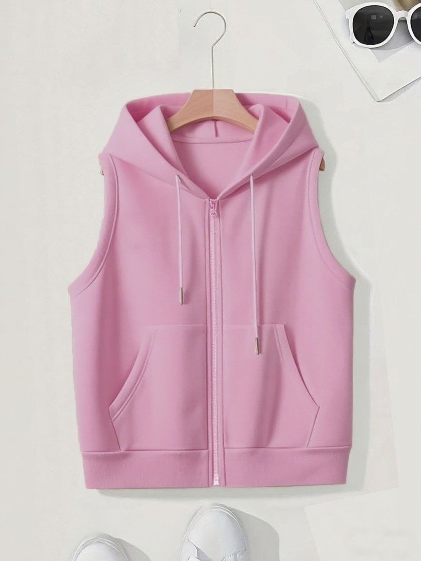 Damen Ärmellose Zip‑Hoodie‑Weste aus weichem Sweat mit Kängurutaschen Shop Nory
