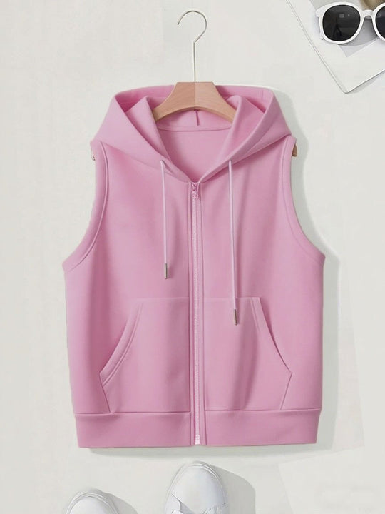 Damen Ärmellose Zip‑Hoodie‑Weste aus weichem Sweat mit Kängurutaschen Shop Nory