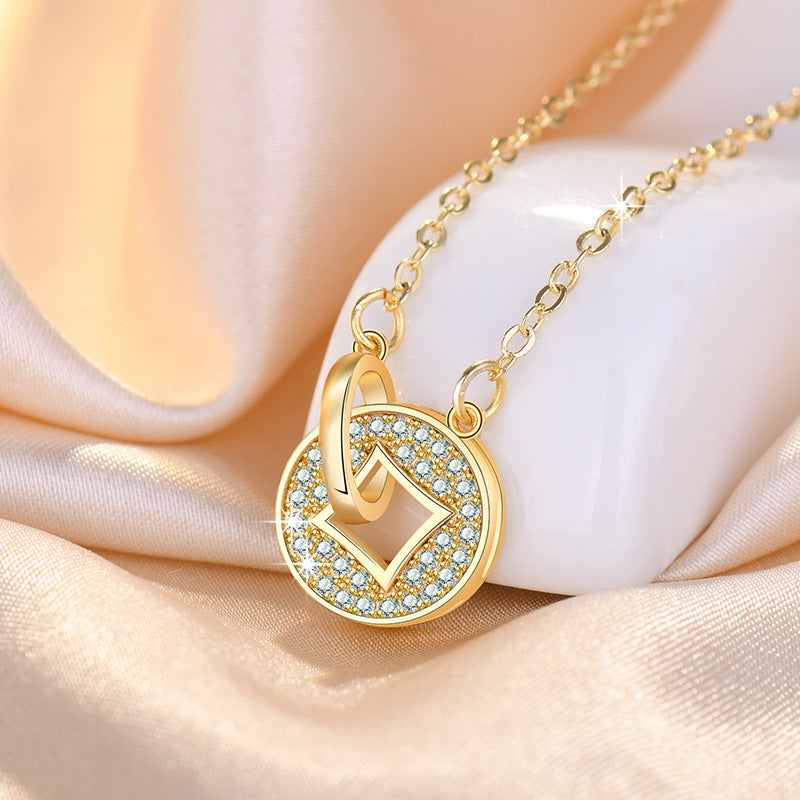 Damen Halskette mit funkelndem Zirkonia-Anhänger in geometrischem Design Shop Nory
