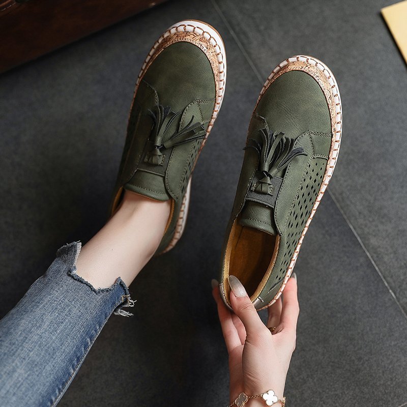 Damen perforierter Tassel-Slip-On Loafer mit Korkoptik-Plateau und gepolstertem Komfortfußbett Shop Nory