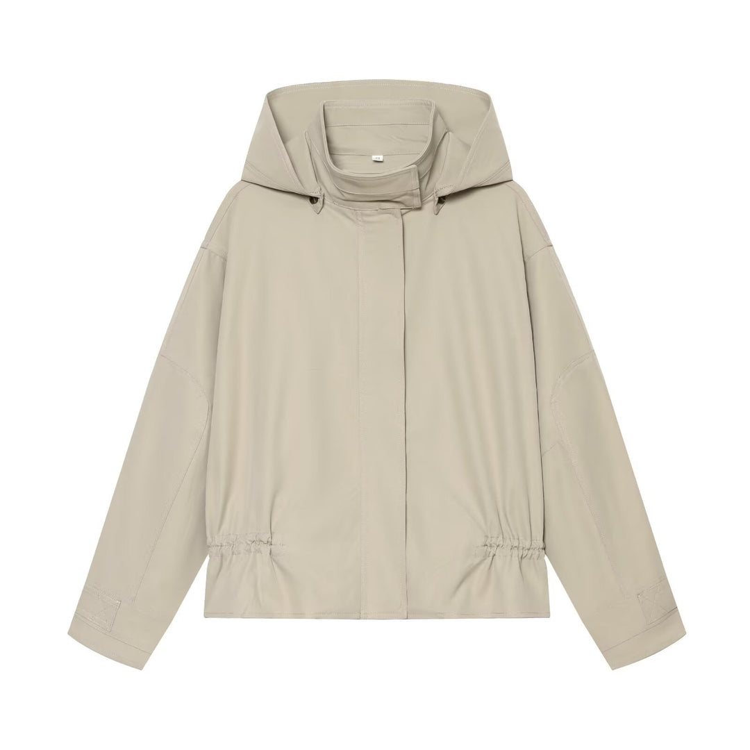 Damen Kurzparka mit Kapuze, Tunnelzugtaillierung und verdeckter Front Shop Nory